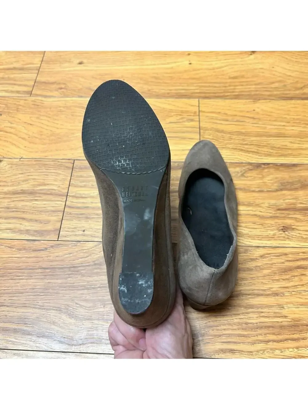 Stuart Weitzman Brown Tan Chocolate Suede Wedge Heels Shoes Size 7 - Picture 7 of 9